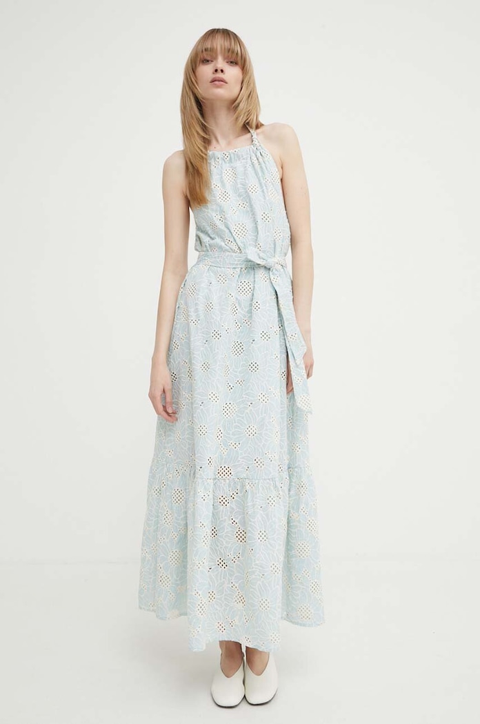 Bombažna obleka Bruuns Bazaar WoodbineBBKaia dress Okrogel modra BBW3949