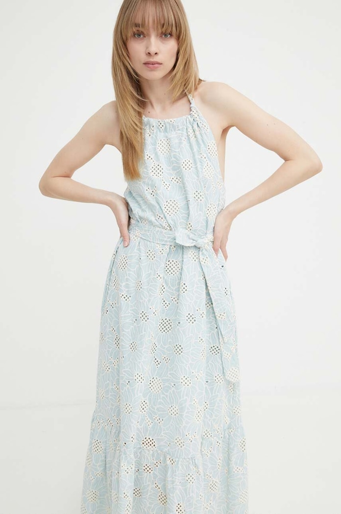 Bombažna obleka Bruuns Bazaar WoodbineBBKaia dress BBW3949 modra SS24