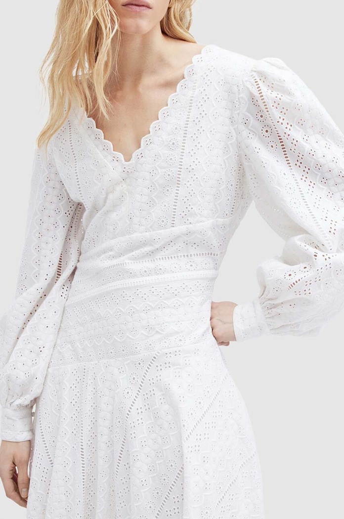 AllSaints Sukienka bawełniana AVIANA BRODERIE DRES WD579Z biały SS24