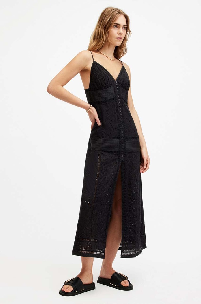 AllSaints sukienka DAHLIA EMB DRESS czarny W083DA