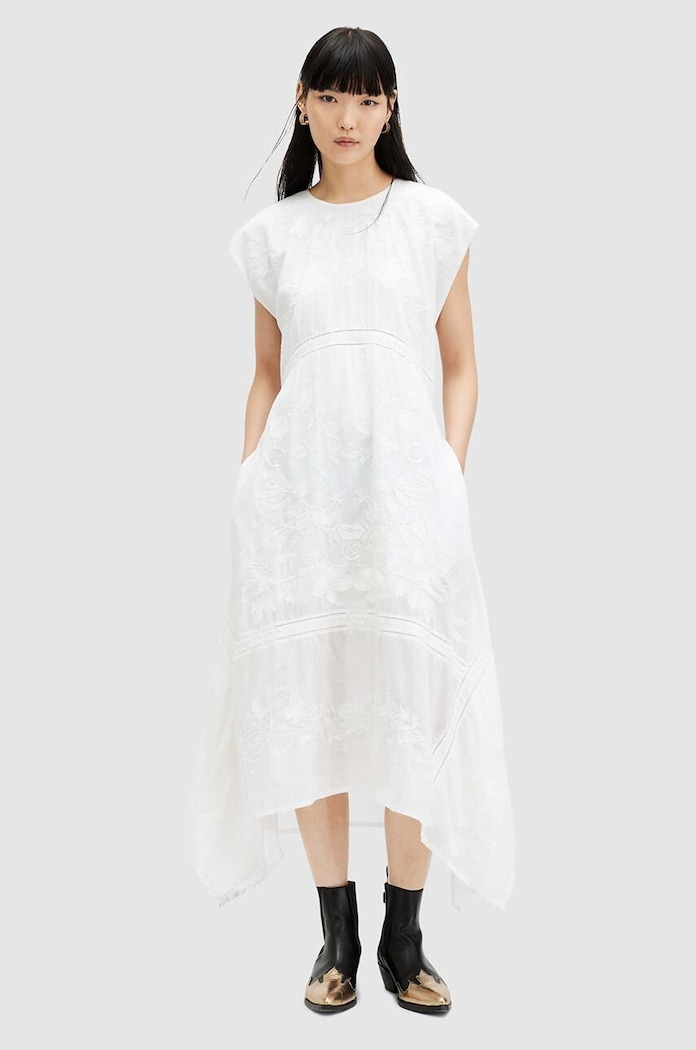 Bavlněné šaty AllSaints GIANNA EMB DRESS nášivka bílá WD588Z