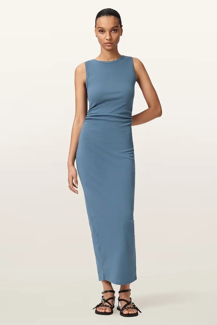AllSaints letné šaty s bavlnou KATARINA DRESS modrá W009DA