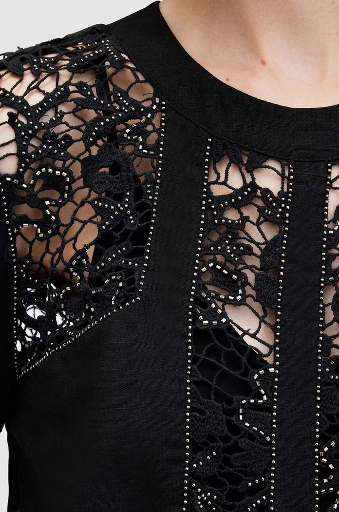 Odzież AllSaints sukienka z domieszką lnu NOUSH EMB DRESS WD591Z czarny