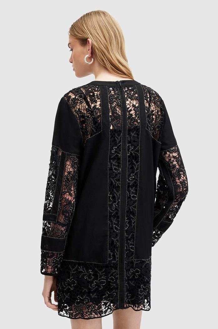 AllSaints sukienka z domieszką lnu NOUSH EMB DRESS czarny WD591Z