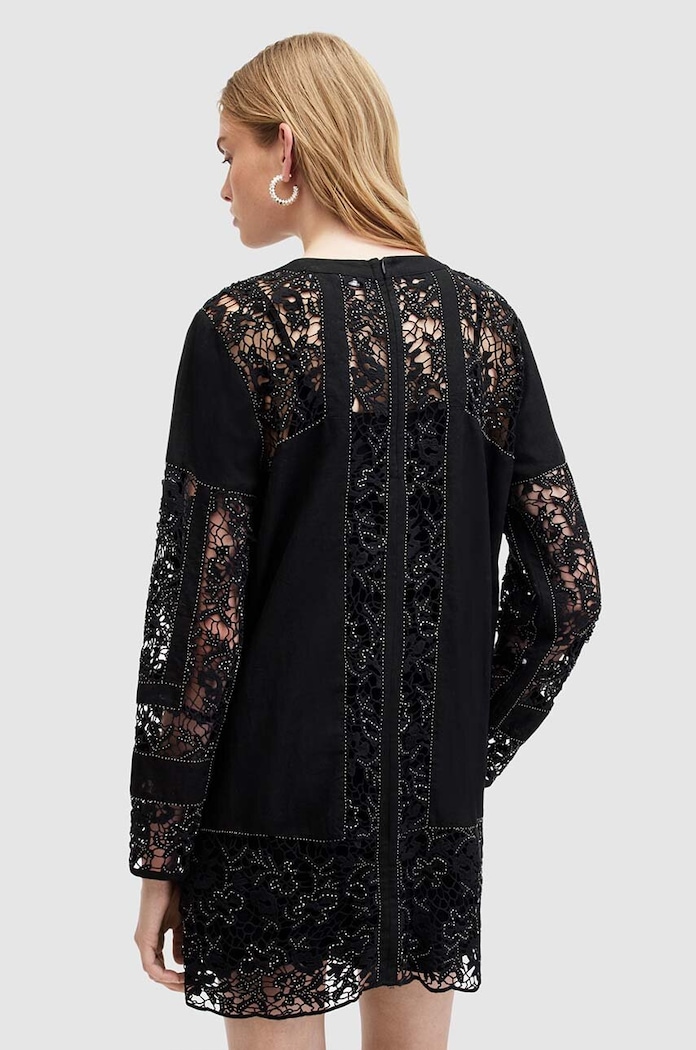 AllSaints sukienka z domieszką lnu NOUSH EMB DRESS czarny WD591Z