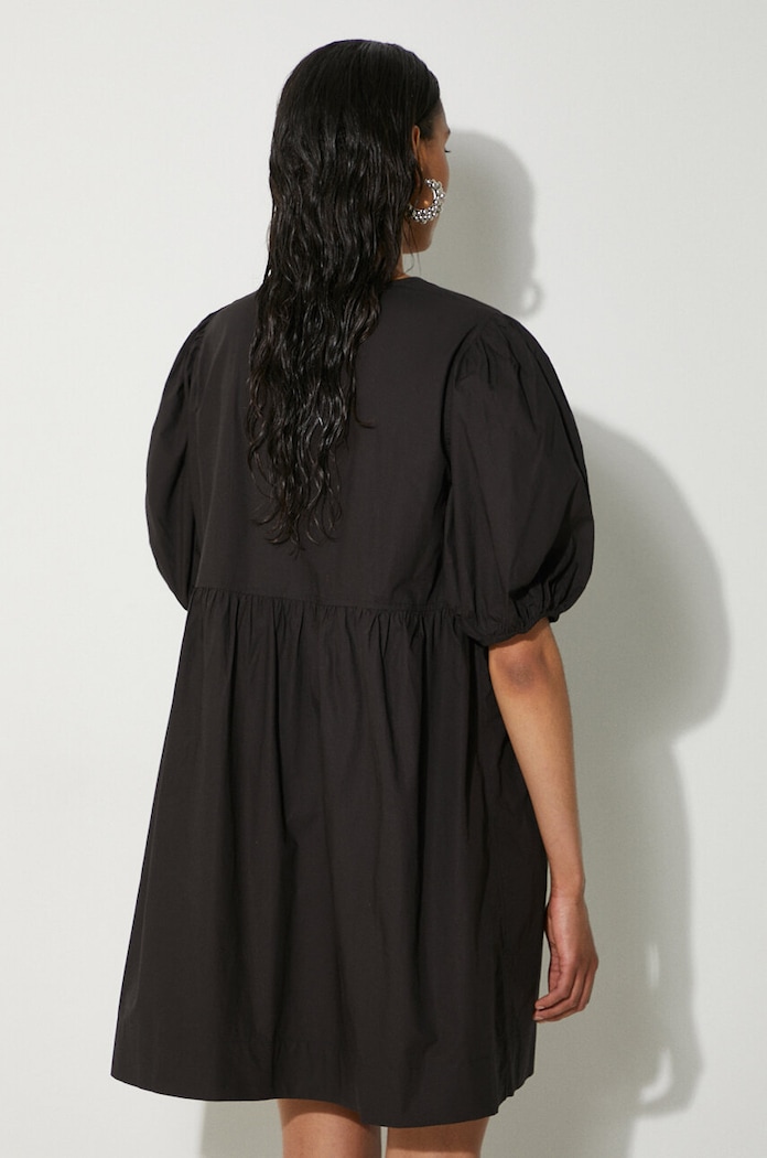 GANNI sukienka bawełniana Cotton Poplin Tie String Mini Dress F9005 czarny SS25