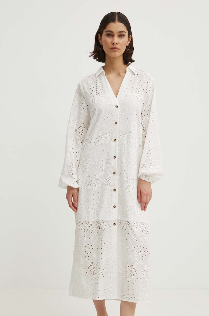 Bavlnené šaty Never Fully Dressed Jenna Shirt dress bavlna biela NFDDR1349