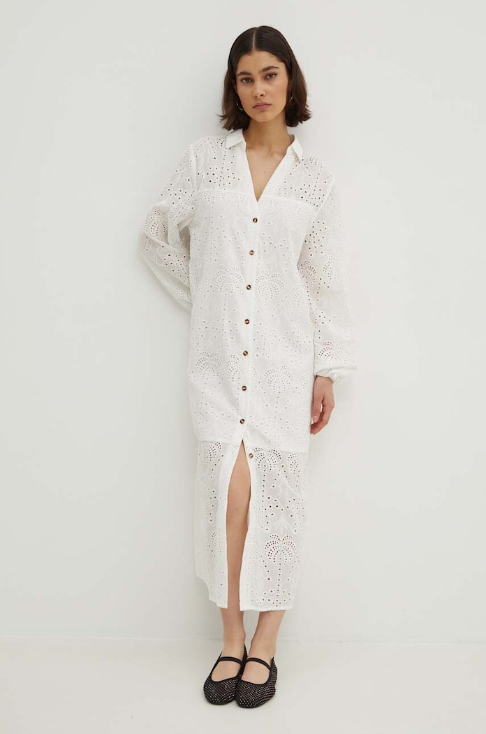 Bavlnené šaty Never Fully Dressed Jenna Shirt dress biela NFDDR1349