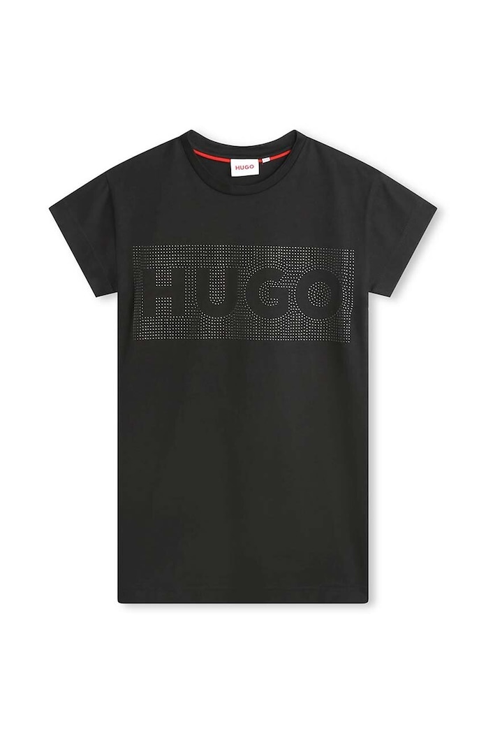 Dětské bavlněné šaty HUGO G00084.102.108 černá SS24