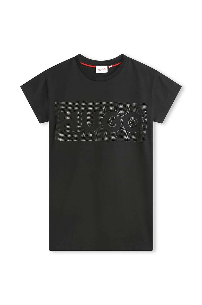 Dětské bavlněné šaty HUGO G00084.102.108 černá SS24