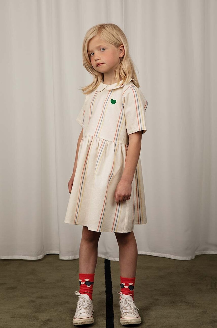 Mini Rodini sukienka z domieszką lnu dziecięca rozkloszowany biały 2425010011