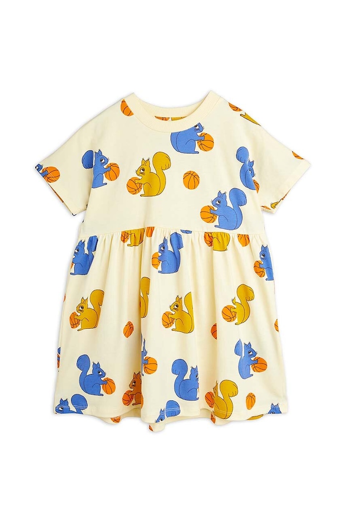 Mini Rodini sukienka bawełniana dziecięca Squirrels wzorzyste żółty 2425012623