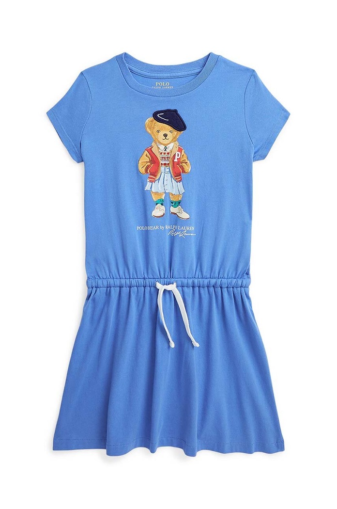 Polo Ralph Lauren sukienka bawełniana dziecięca nadruk niebieski 312934978001