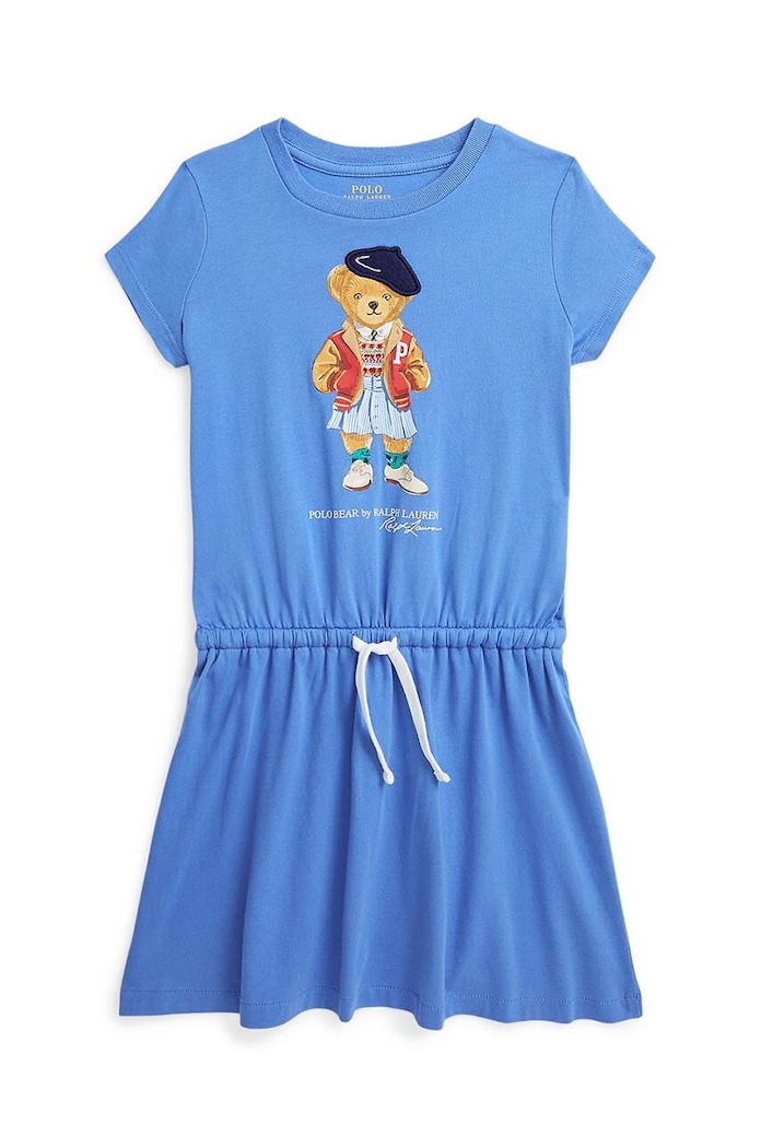 Polo Ralph Lauren sukienka bawełniana dziecięca nadruk niebieski 312934978001