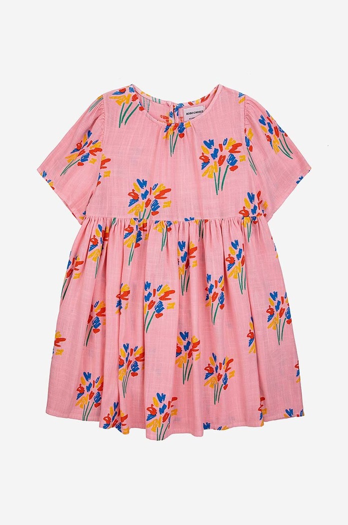 Bobo Choses rochie cu amestec de in pentru copii 124AC132 roz SS24