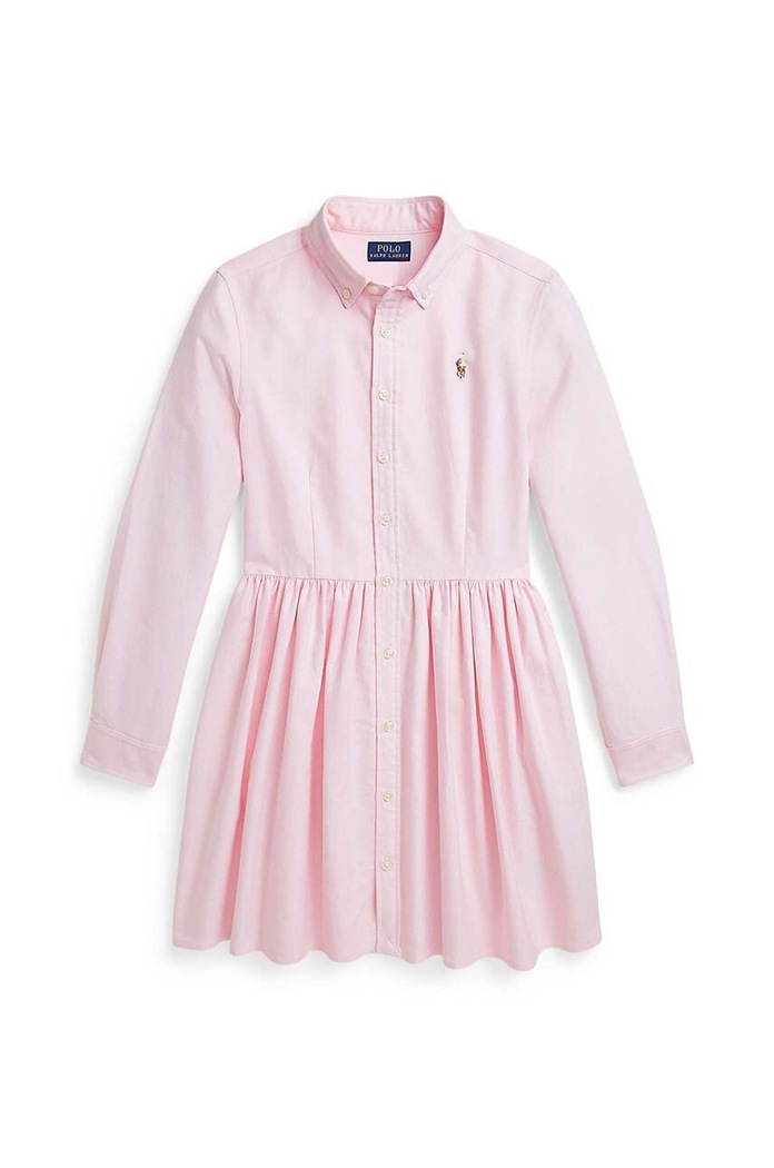 Dječja pamučna haljina Polo Ralph Lauren pamuk roza 313934179001