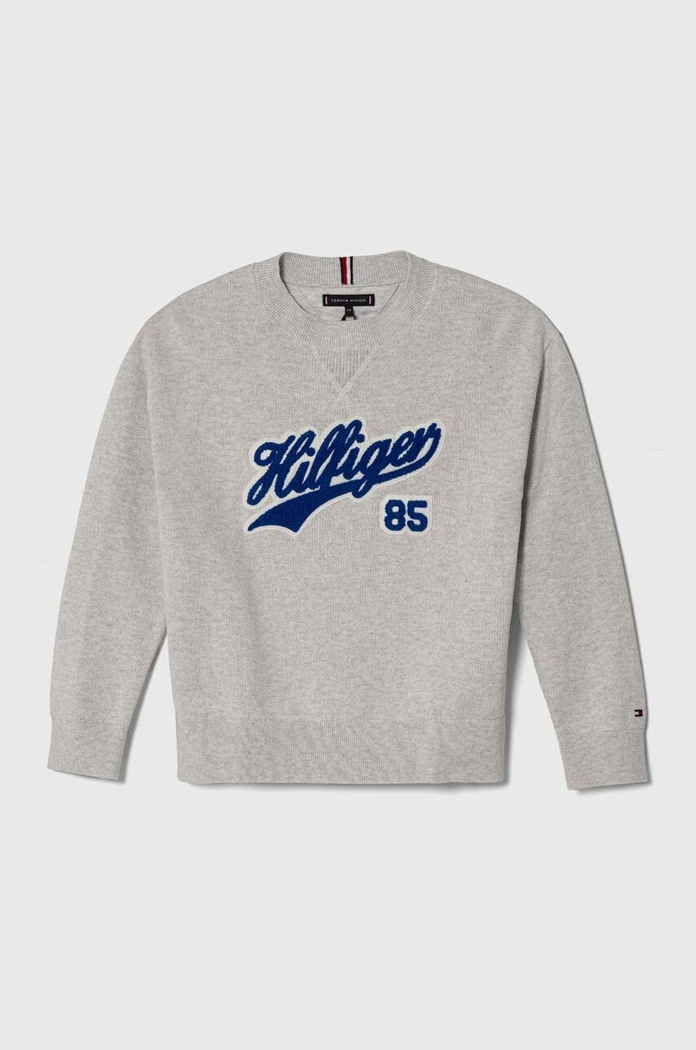 Tommy Hilfiger sweter bawełniany dziecięcy aplikacja szary KB0KB08724.PPYH
