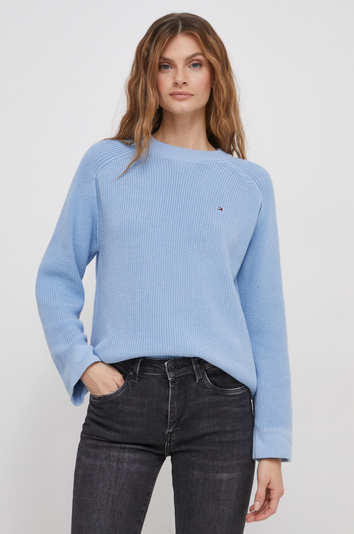 Tommy Hilfiger pulover de bumbac groase albastru WW0WW40751