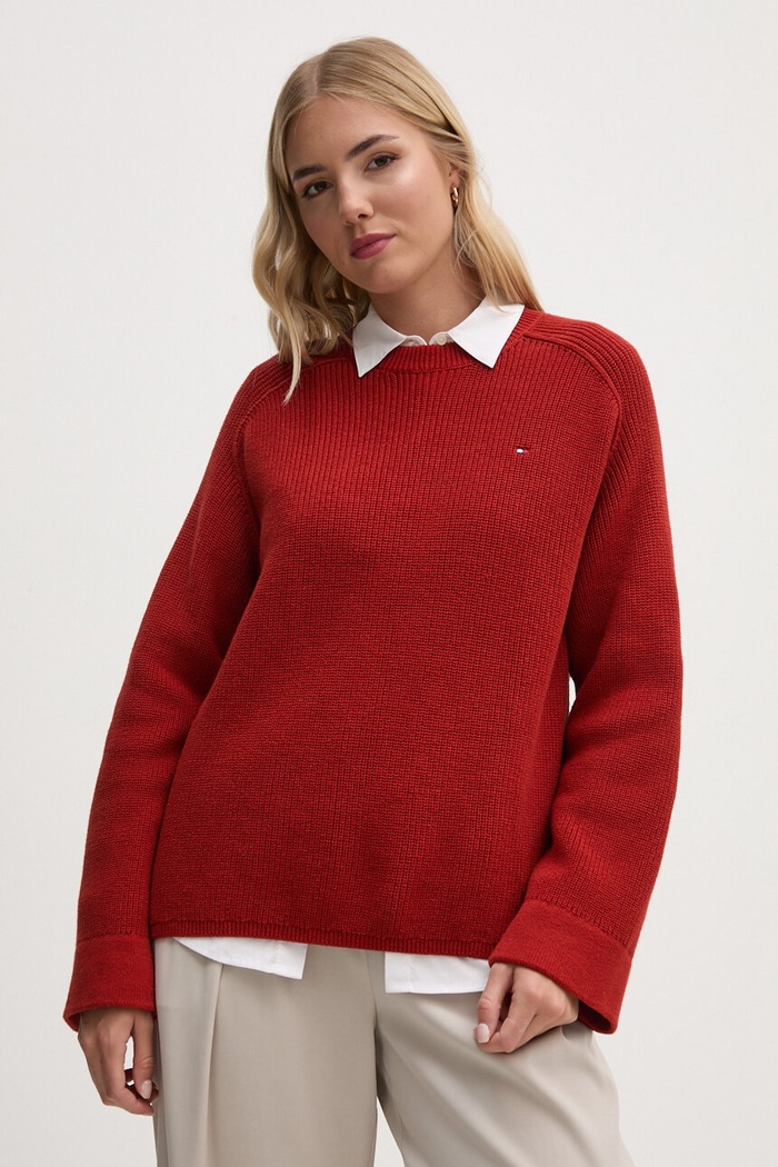 Βαμβακερό πουλόβερ Tommy Hilfiger μπορντό WW0WW40751