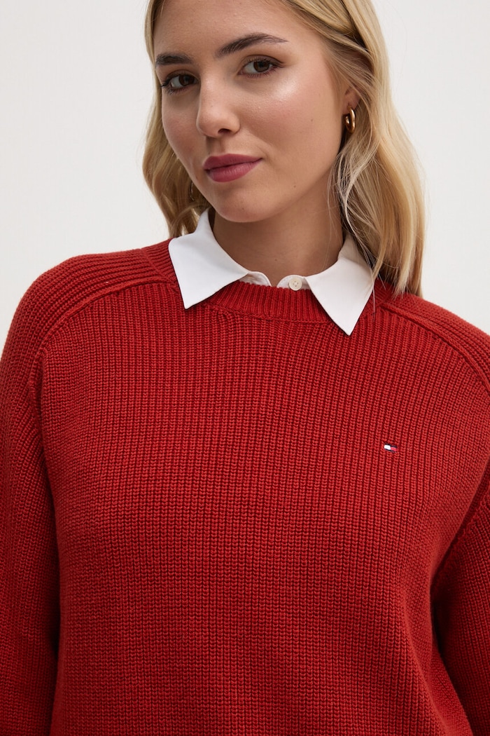 Βαμβακερό πουλόβερ Tommy Hilfiger μπορντό WW0WW40751