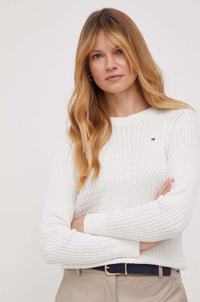 Βαμβακερό πουλόβερ Tommy Hilfiger λευκό WW0WW41142