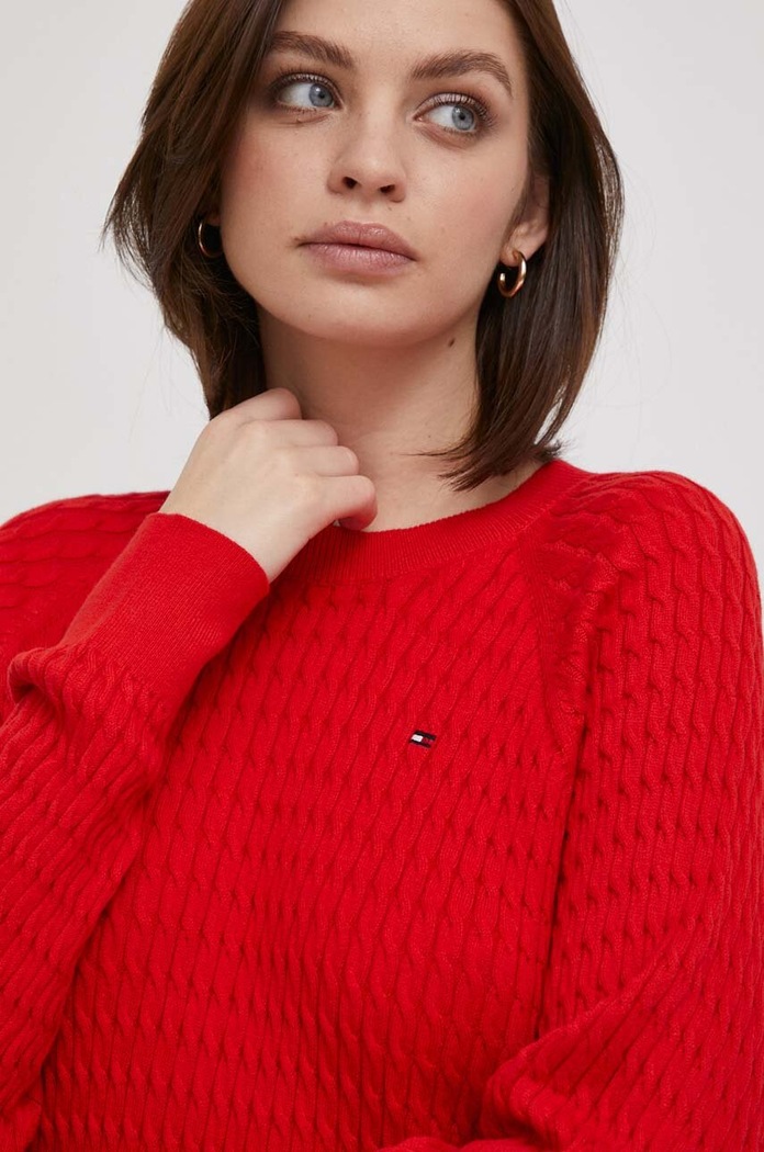 Βαμβακερό πουλόβερ Tommy Hilfiger κόκκινο WW0WW41142