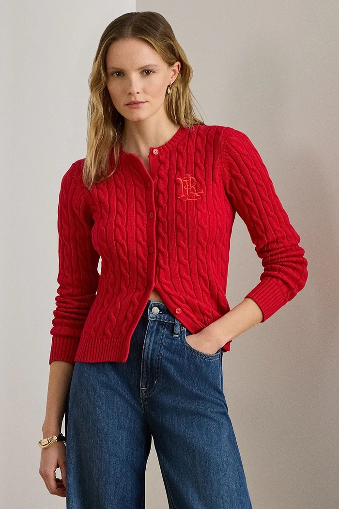 Lauren Ralph Lauren kardigan damski bawełniany czerwony 200932225