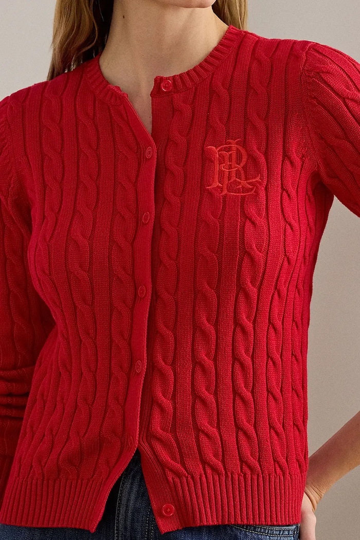 Lauren Ralph Lauren kardigan damski bawełniany czerwony 200932225