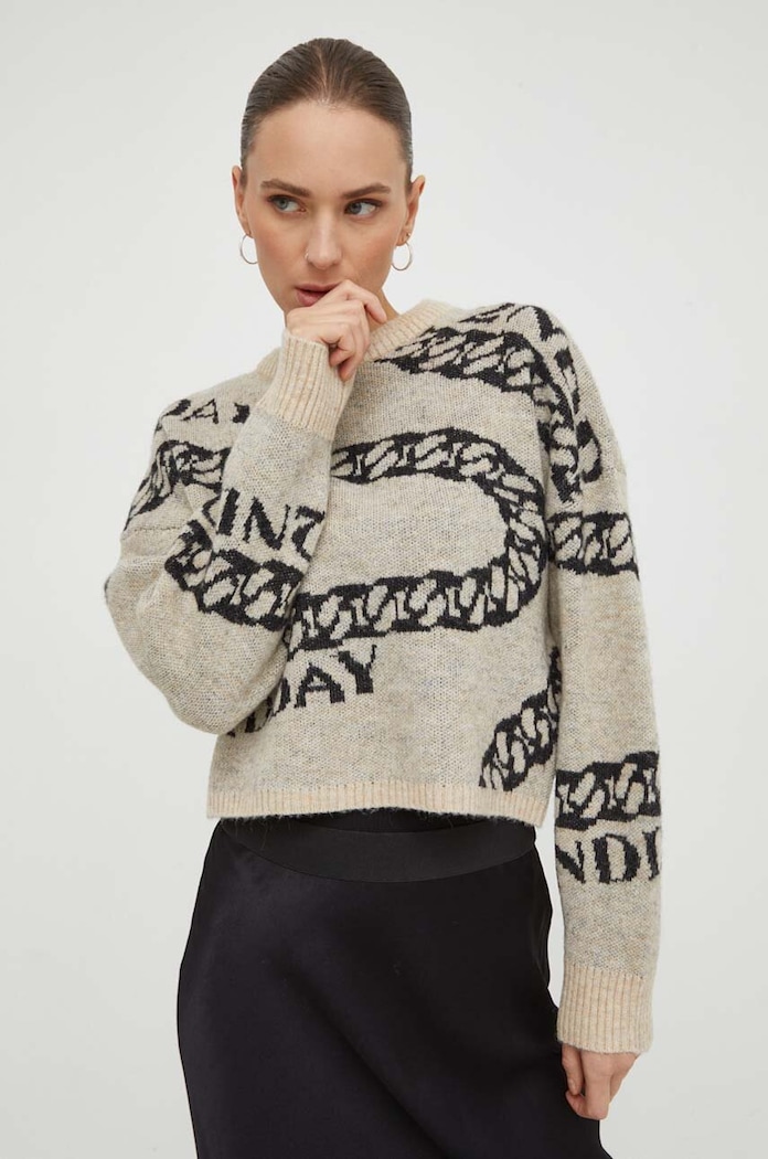 Pulover s dodatkom vune 2NDDAY 2ND Chain TT - Soft Jacquard Planet friendly bež 2241340440