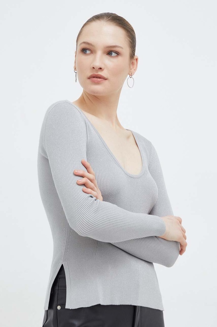 Pulover Max Mara Leisure Tanka srebrna 2416361017600