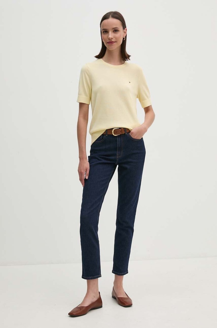 Βαμβακερό πουλόβερ Tommy Hilfiger WW0WW38724 κίτρινο AW24