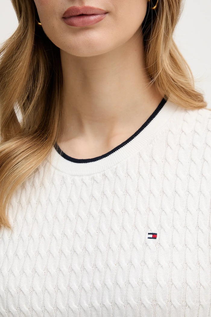 Tommy Hilfiger rövid ujjú pulóver női pamut WW0WW41787 bézs