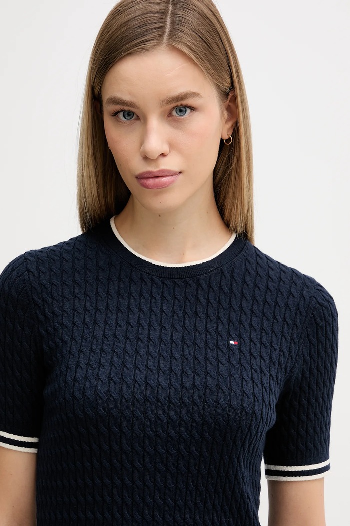 Tommy Hilfiger pulover cu mânecă scurtă pentru femei din bumbac bleumarin WW0WW41787