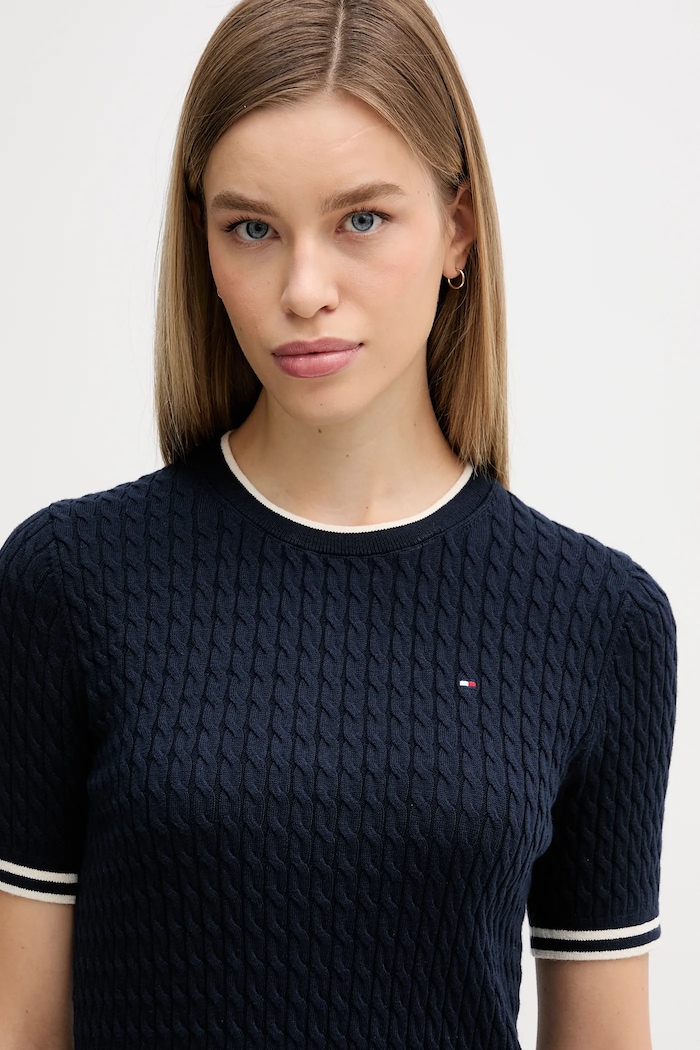 Tommy Hilfiger pulover cu mânecă scurtă pentru femei din bumbac bleumarin WW0WW41787