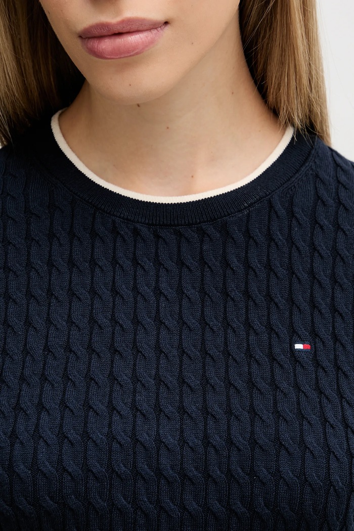 Tommy Hilfiger pulover cu mânecă scurtă pentru femei din bumbac WW0WW41787 bleumarin