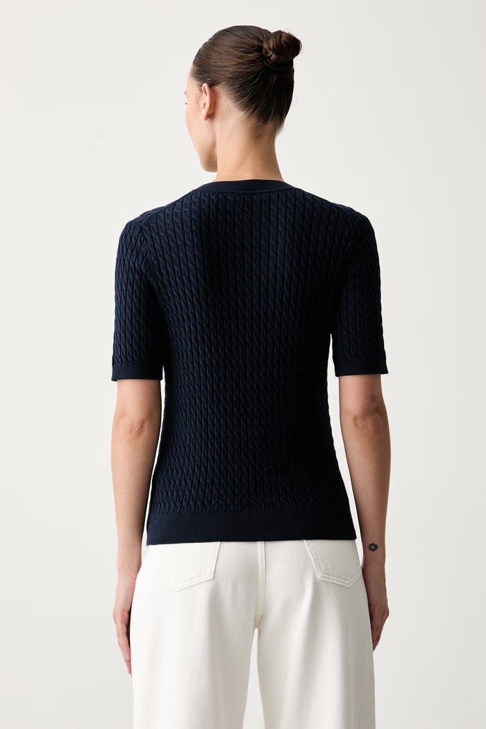 Odzież Tommy Hilfiger sweter z krótkim rękawem damski bawełniany WW0WW41787 granatowy
