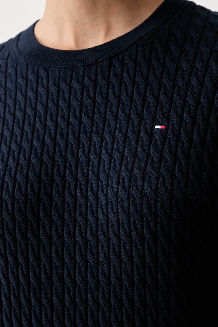 Tommy Hilfiger sweter z krótkim rękawem damski bawełniany WW0WW41787 granatowy