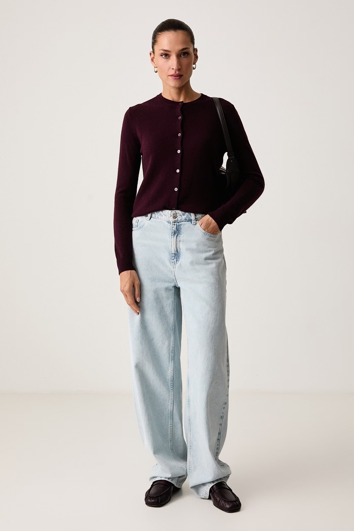 United Colors of Benetton Kardigan damski wełniany 1002D5485 bordowy SS26