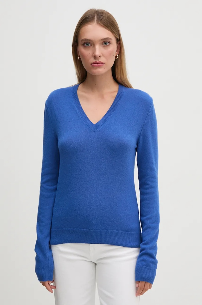United Colors of Benetton gyapjú pulóver kék 1002D4488