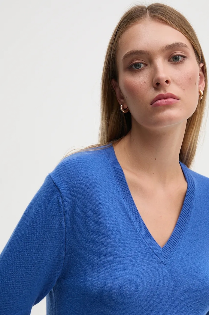 United Colors of Benetton gyapjú pulóver kék 1002D4488