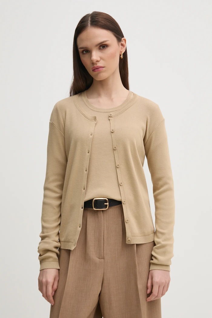 Bavlněný kardigan United Colors of Benetton bavlna béžová 1091D5558