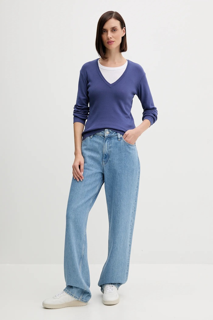 Памучен пуловер United Colors of Benetton 1091D4625 тъмносин AA00