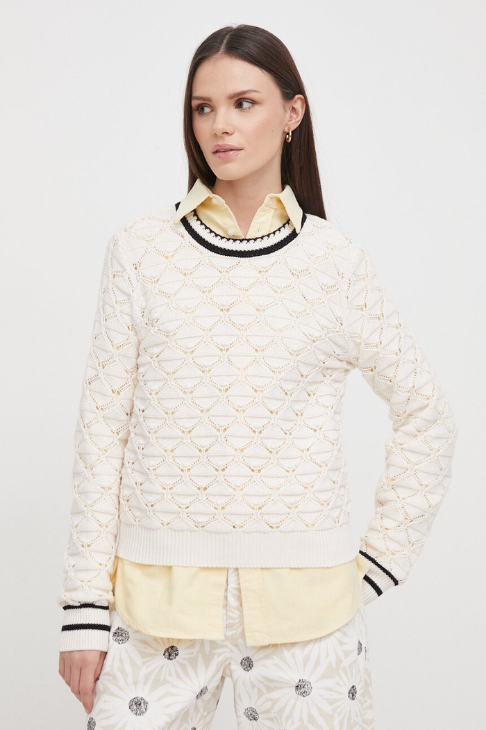 United Colors of Benetton sweter bawełniany wzorzyste beżowy 1594E108U