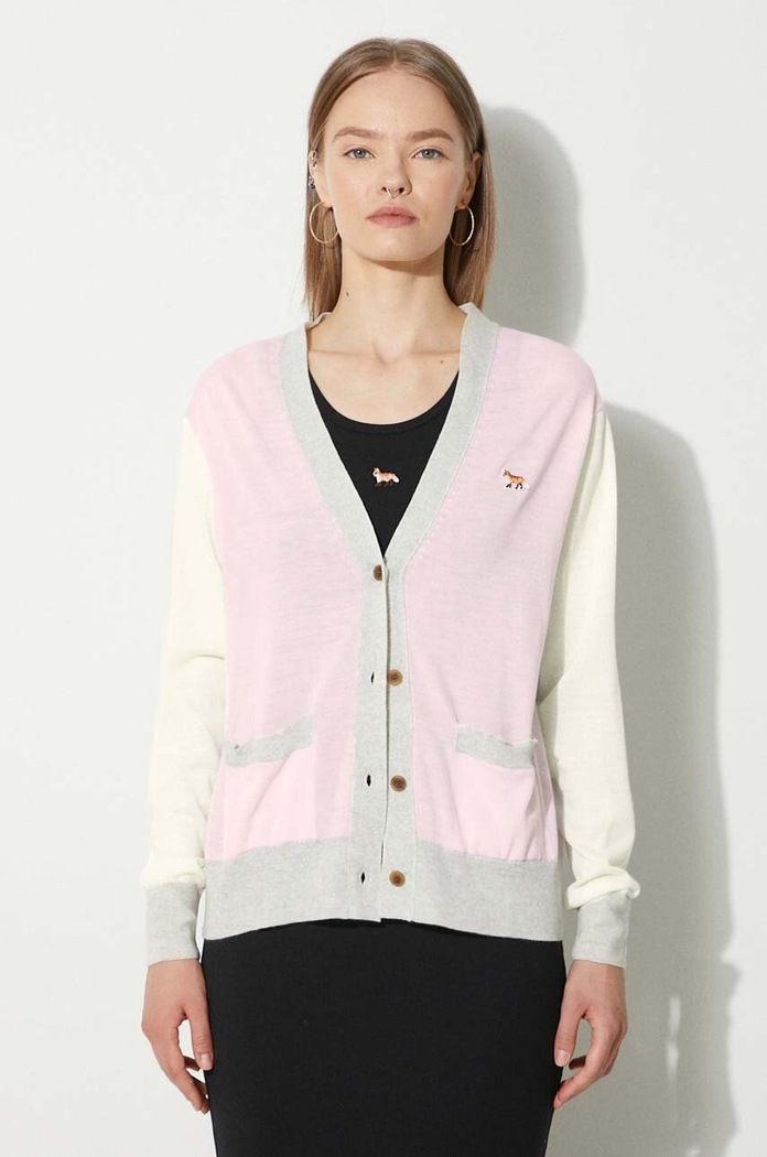 Maison Kitsuné wool cardigan Baby Fox Patch Regular Cardigan fine-knit pink MW00505KT1036