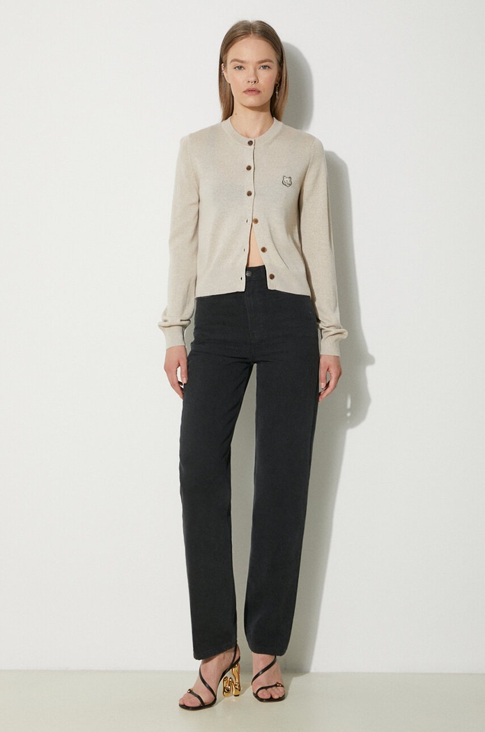 Maison Kitsuné wool cardigan Bold Fox Head Patch Regular Cardigan MW00508KT1036 beige SS25