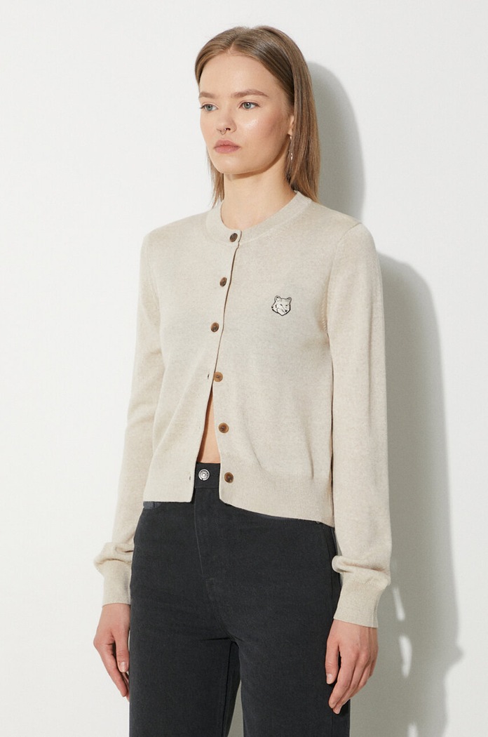 Maison Kitsuné wool cardigan Bold Fox Head Patch Regular Cardigan beige MW00508KT1036