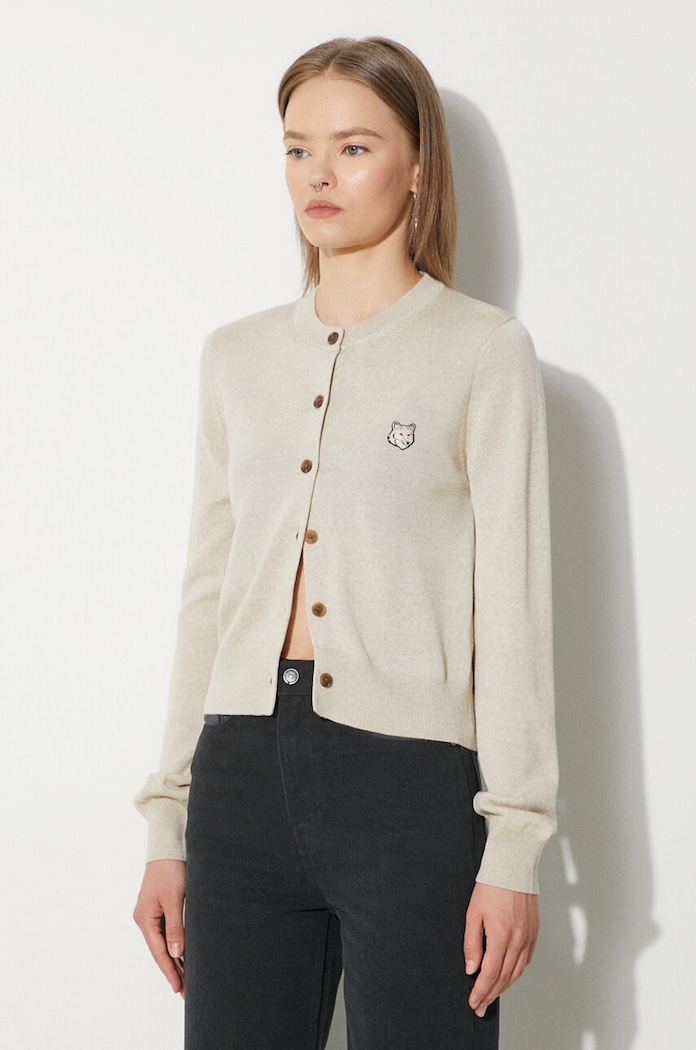 Maison Kitsuné wool cardigan Bold Fox Head Patch Regular Cardigan beige MW00508KT1036