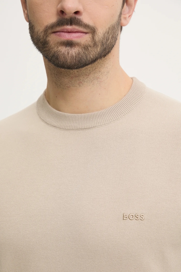 Bavlněný svetr BOSS 50506023 béžová