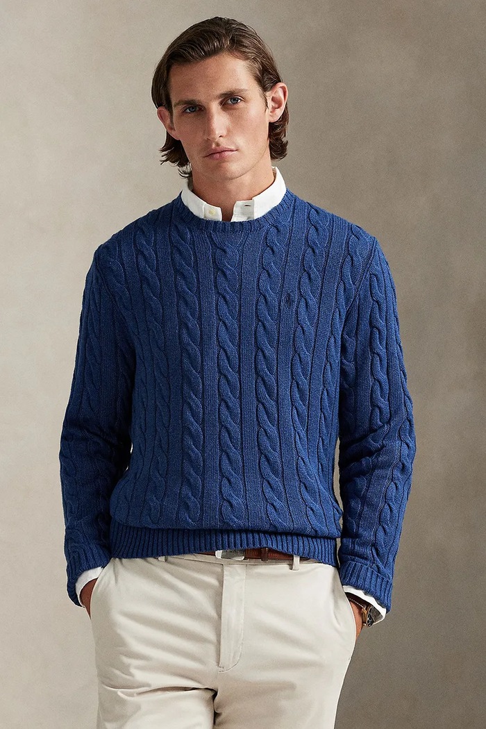 Polo Ralph Lauren πουλόβερ βαμβακερό Ανδρικό απλό σκούρο μπλε 710775885