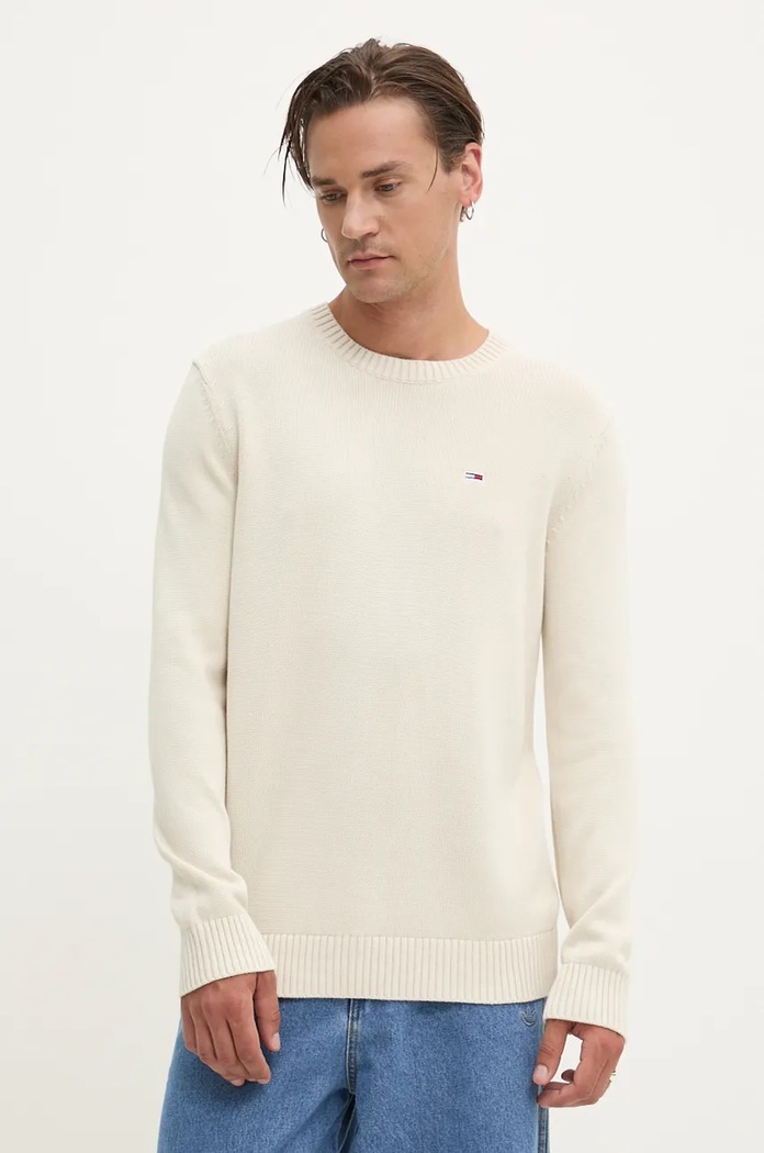Tommy Jeans pulover de bumbac bej DM0DM18370
